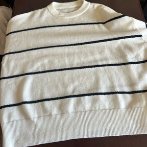 Men's White and Black Striped Sweater